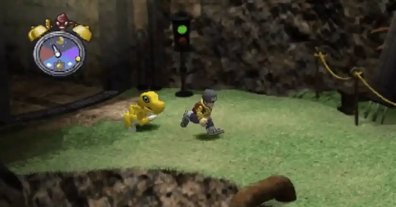 Gameplay de Digimon World (PS1): El domador y Agumon en la Fortaleza de Ogremon.